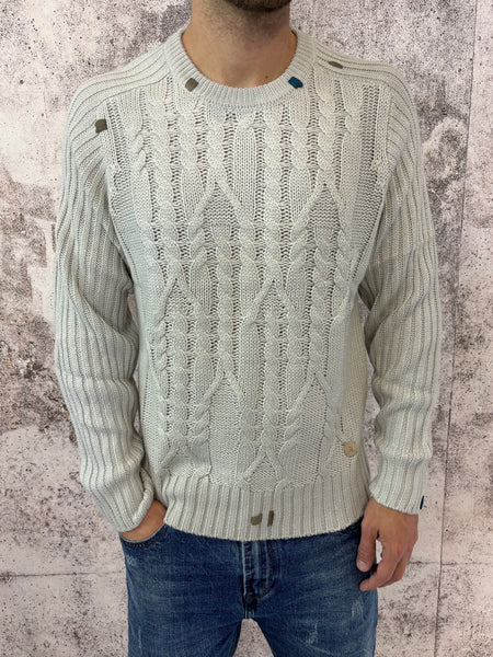 Maglione ghiaccio trecce e ricami