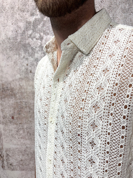 Camicia m/m traforata panna fantasia