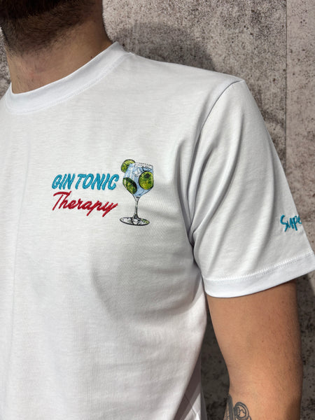 T-Shirt bianca Gin Tonic con stampa sul retro