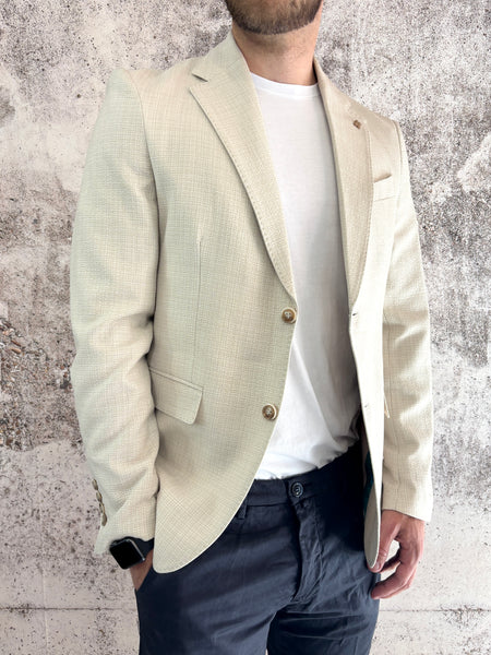 Giacca monopetto beige tramata