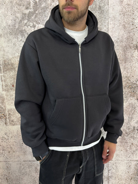 Felpa cappuccio zip piombo