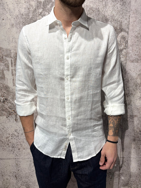 Camicia lino bianca collo francese