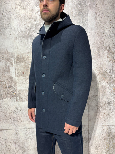 Cappotto con cappuccio lana cotta blu