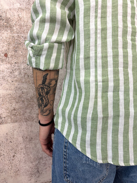 Camicia lino colletto francese righe verdi