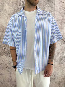 Camicia mezza manica righe azzurre