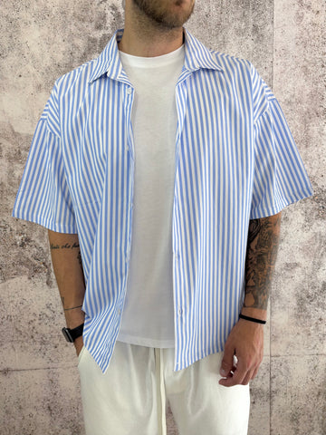 Camicia mezza manica righe azzurre