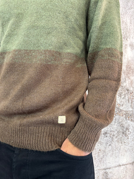 Maglione tricolore panna/verde/marrone