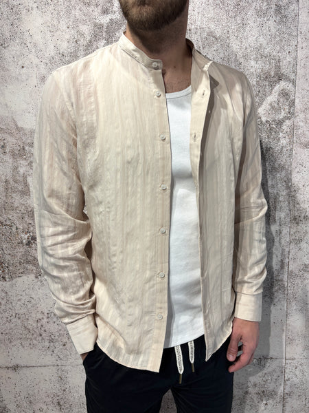 Beige tonal striped Korean shirt