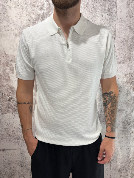 Polo in maglia lavorata zip bianca