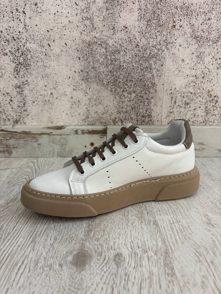Sneakers pelle bianche/beige