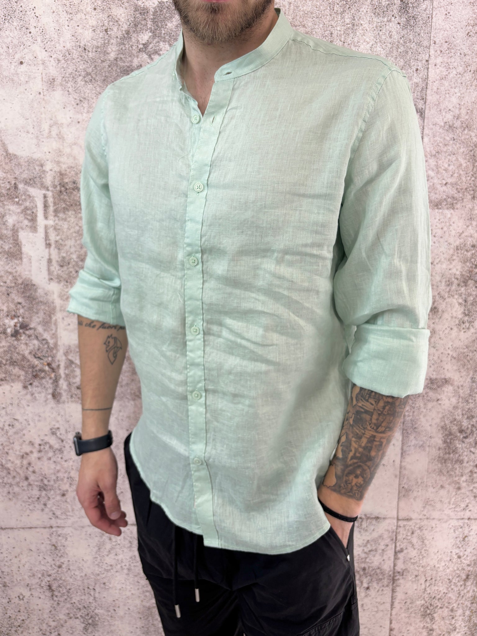 Camicia coreana lino menta