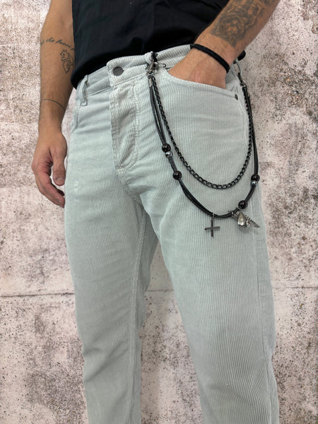 Pantalone velluto costine grigio