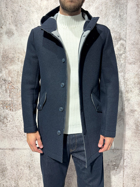Cappotto con cappuccio lana cotta blu