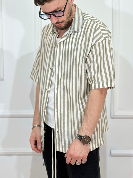 Camicia mezza manica righe verdi