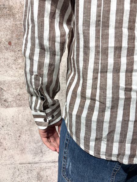 Brown striped linen blend shirt