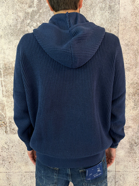 Maglione costa inglese con cappuccio blu