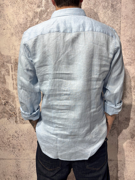 Camicia lino azzurra collo francese
