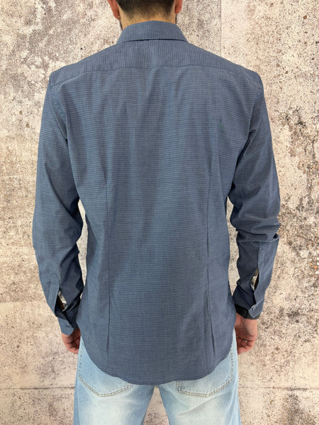 Camicia cotone blu polvere microfantasia