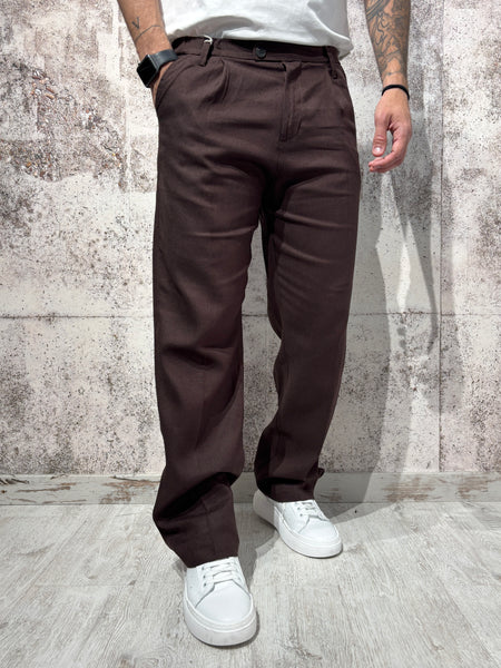 Pantalone palazzo cioccolato misto lino