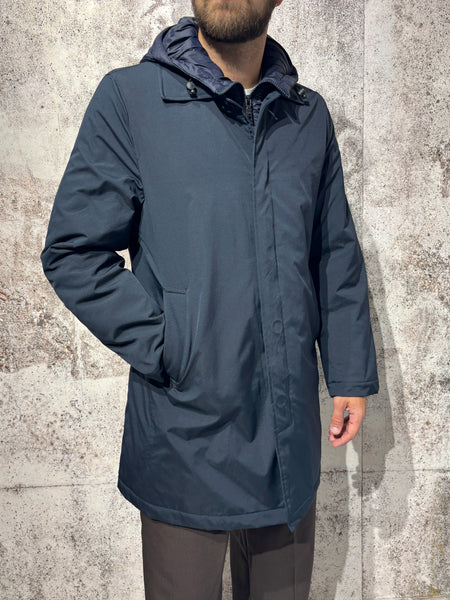 Trench con cappuccio blu