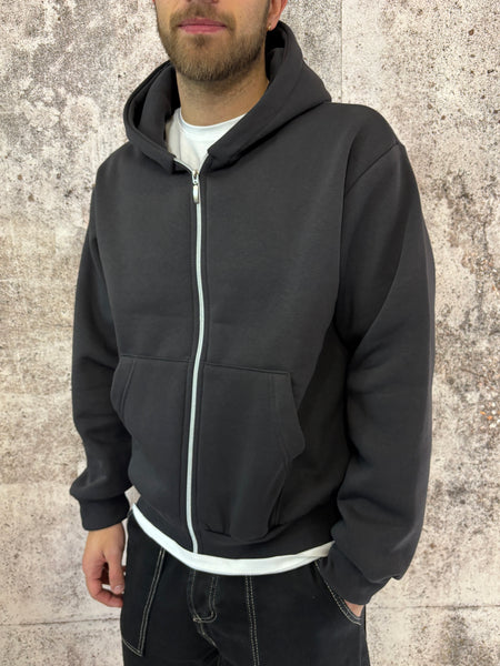 Felpa cappuccio zip piombo