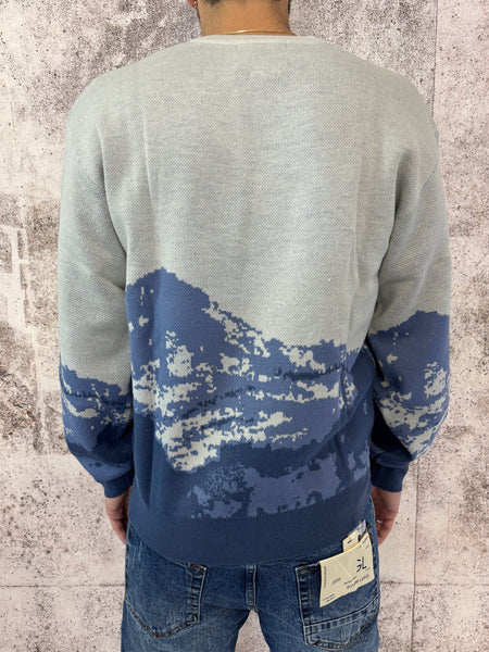 Maglione grigio fantasia montagna