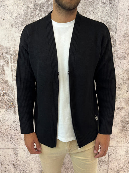 Cardigan nero zip scollo a V