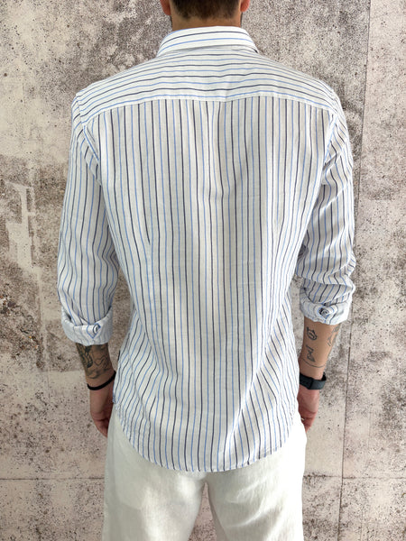 Camicia bianca cotone righe blu e azzurre