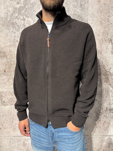Maglione ciniglia full zip coffee