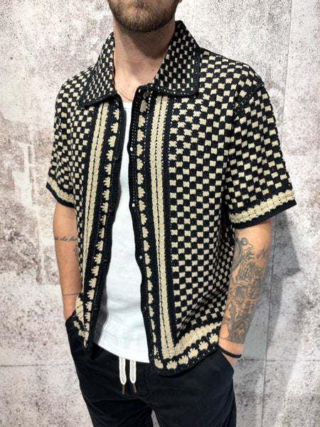 Camicia m/m in maglia lavorata nera e beige