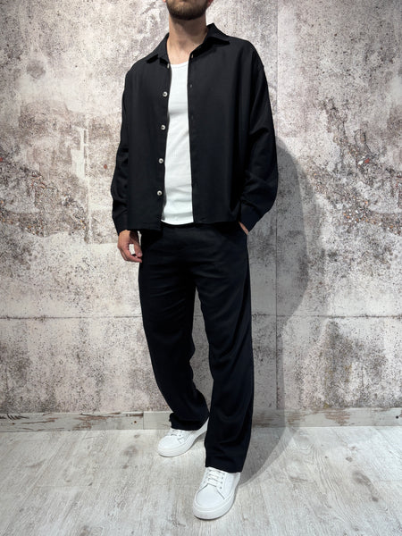 Completo camicia pantalone nero misto lino