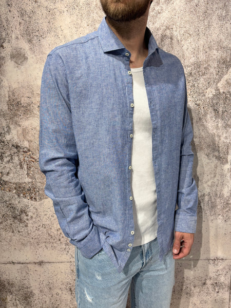 Camicia Lino/Cotone blu