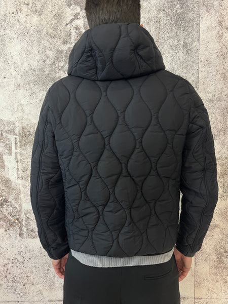 Cappotto spigato grigio/nero cappuccio e piumino interno