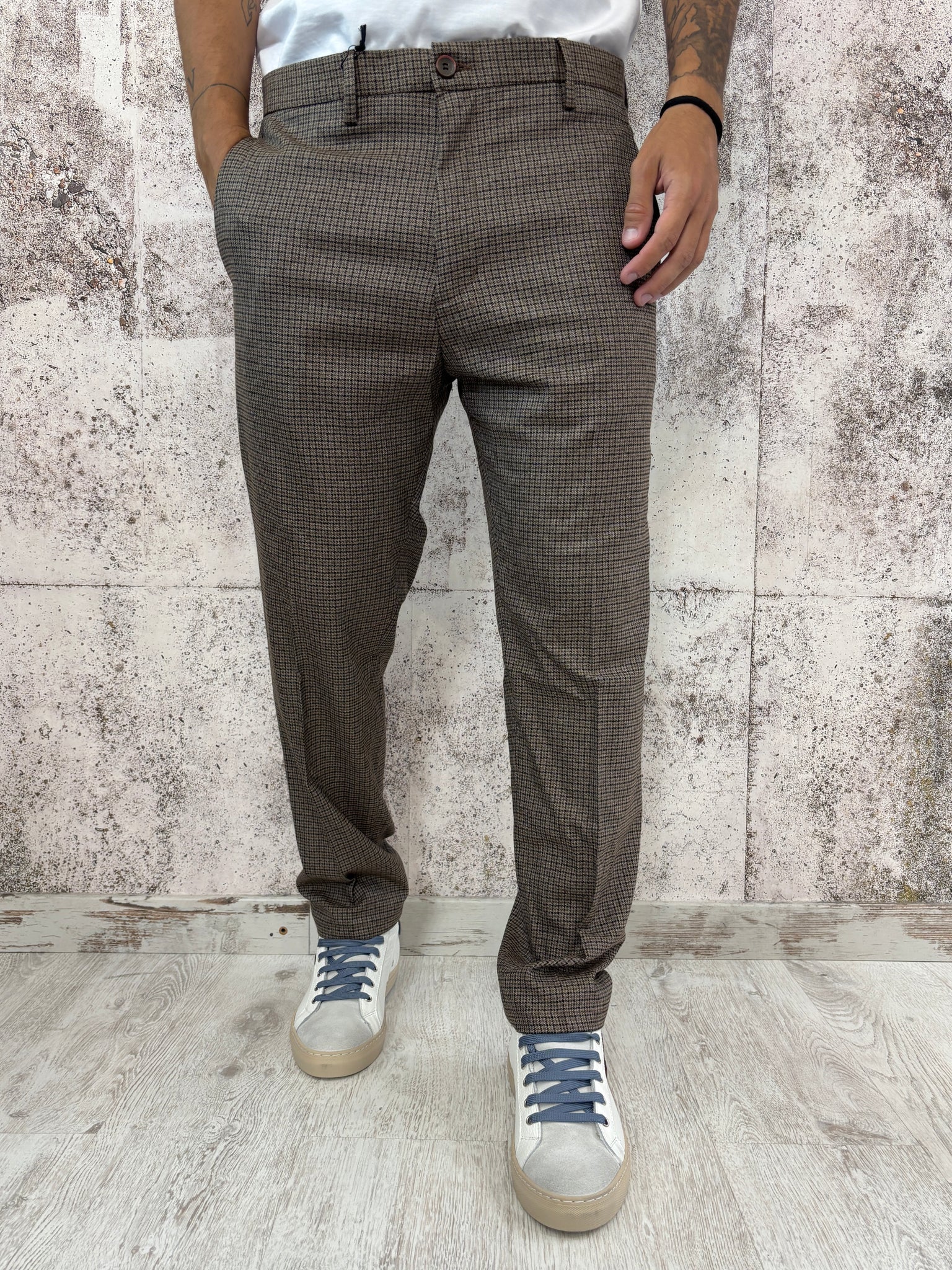 Pantalone beige pied de poule
