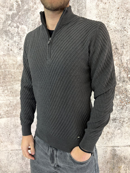 Maglione lavorato mezza zip grigio scuro