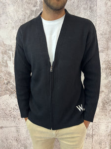 Cardigan nero zip scollo a V