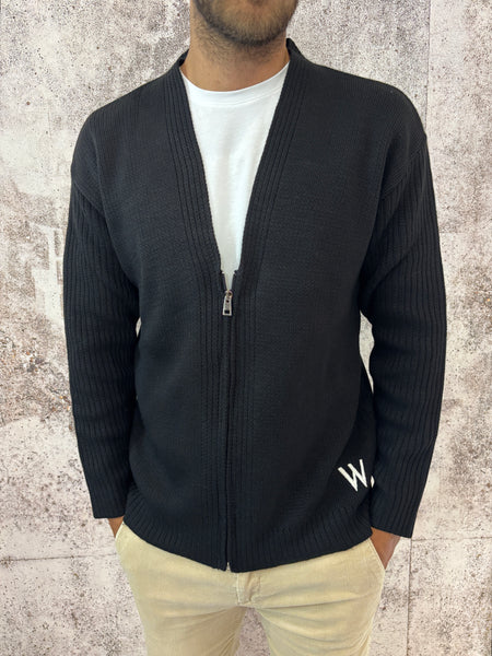 Cardigan nero zip scollo a V
