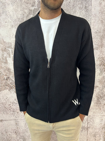 Cardigan nero zip scollo a V
