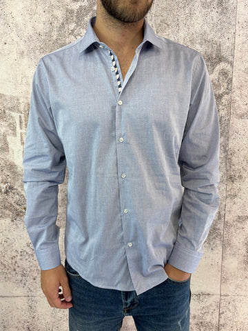 Camicia cotone azzurra microfantasia