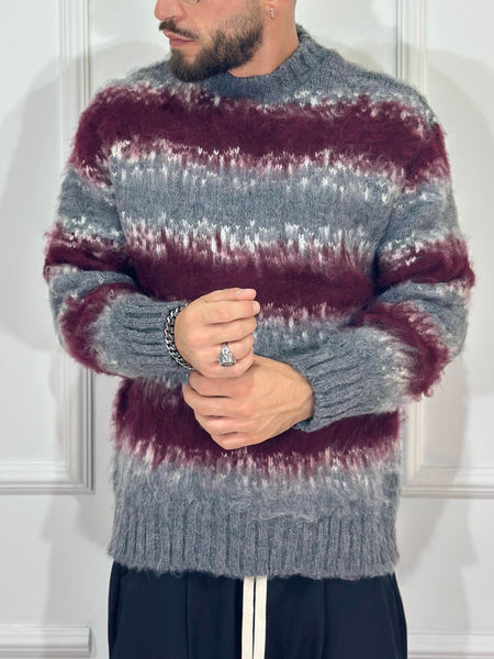 Maglione boucle grigio/bordeaux