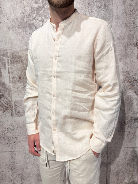 Old pink linen Korean collar shirt