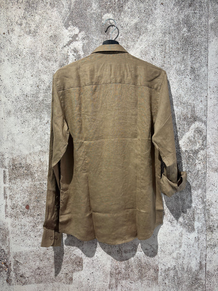 Camicia lino tabacco collo francese