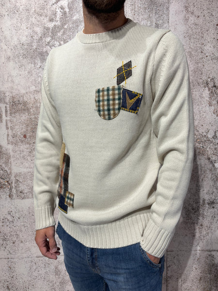 Maglione girocollo avorio multipatch