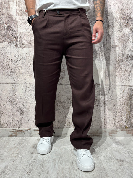 Pantalone palazzo cioccolato misto lino