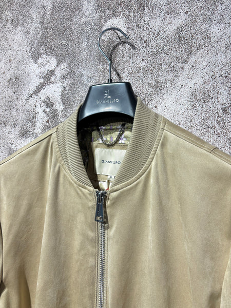 Beige suede bomber jacket