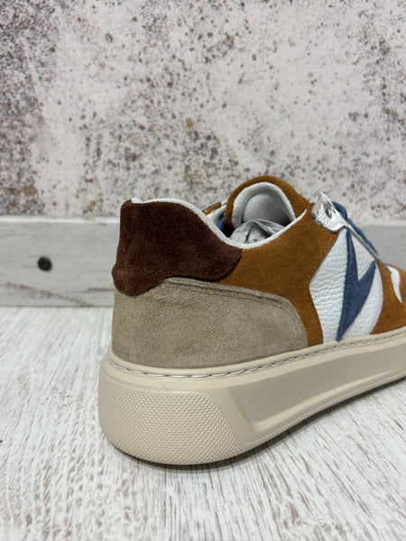 Sneakers superstar bianca/moro/cuoio/azzurra
