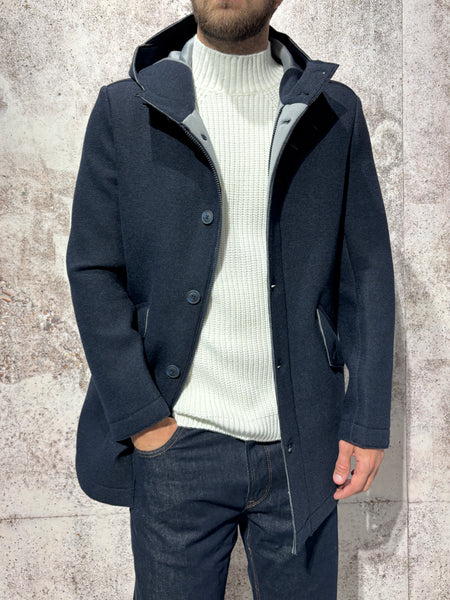 Cappotto con cappuccio lana cotta blu