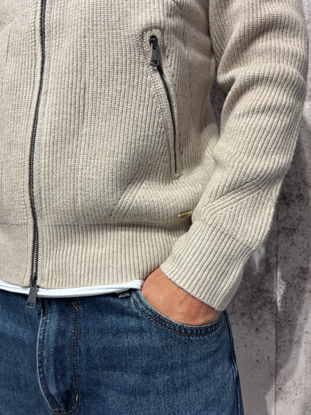 Maglione costine full zip beige
