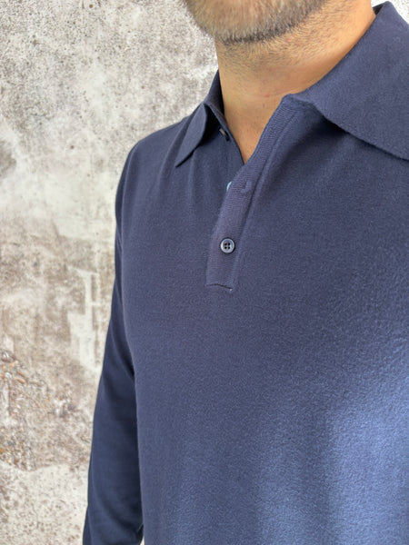 Polo blu in maglia manica lunga