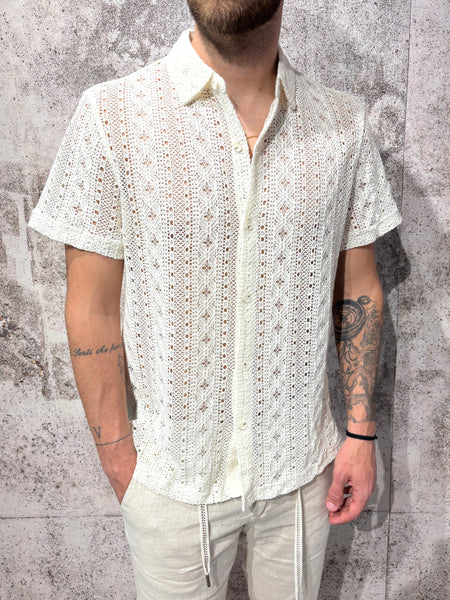 Camicia m/m traforata panna fantasia